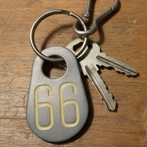 Vintage Number 66 Tag Keychain Fob Industrial Cattle Ear Tag Pendant Charm